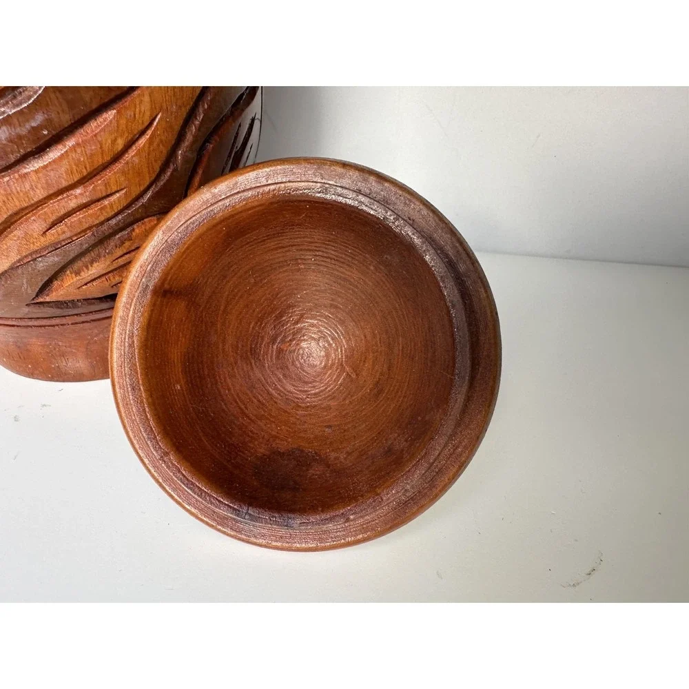 Vintage Hand Carved Wooden‎ Canister Jar 7